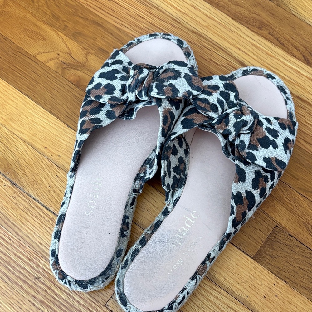 kate spade Leopard Print Bow Slide Sandals - Brown/Black/Cream